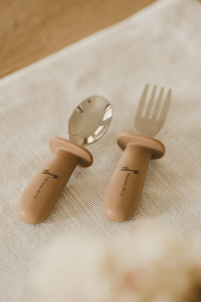 Ensemble de cuillère et fourchette en silicone et métal