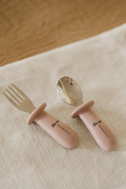 Ensemble de cuillère et fourchette en silicone et métal