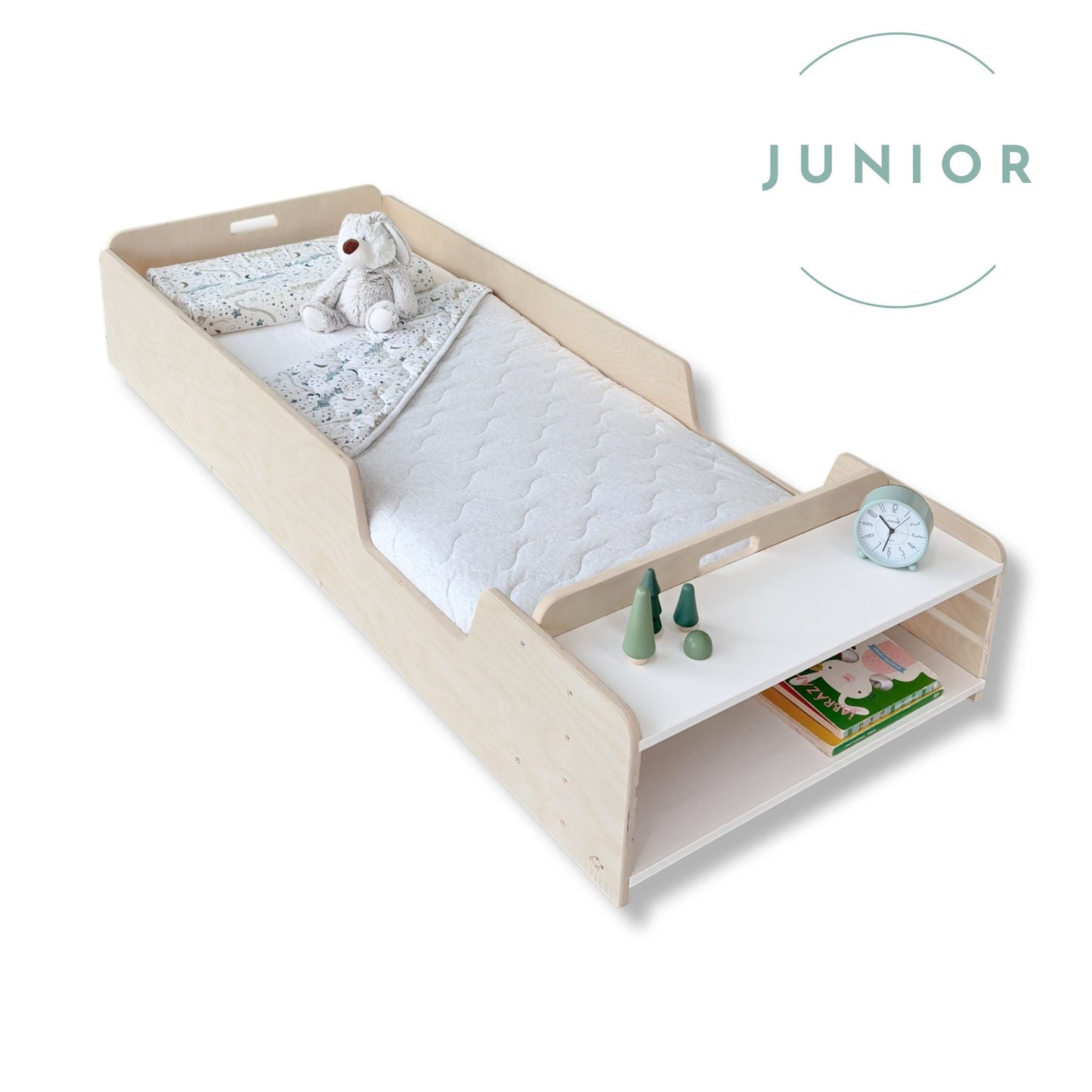 APPLE JUNIOR – Lit Montessori au sol avec barrières et étagères