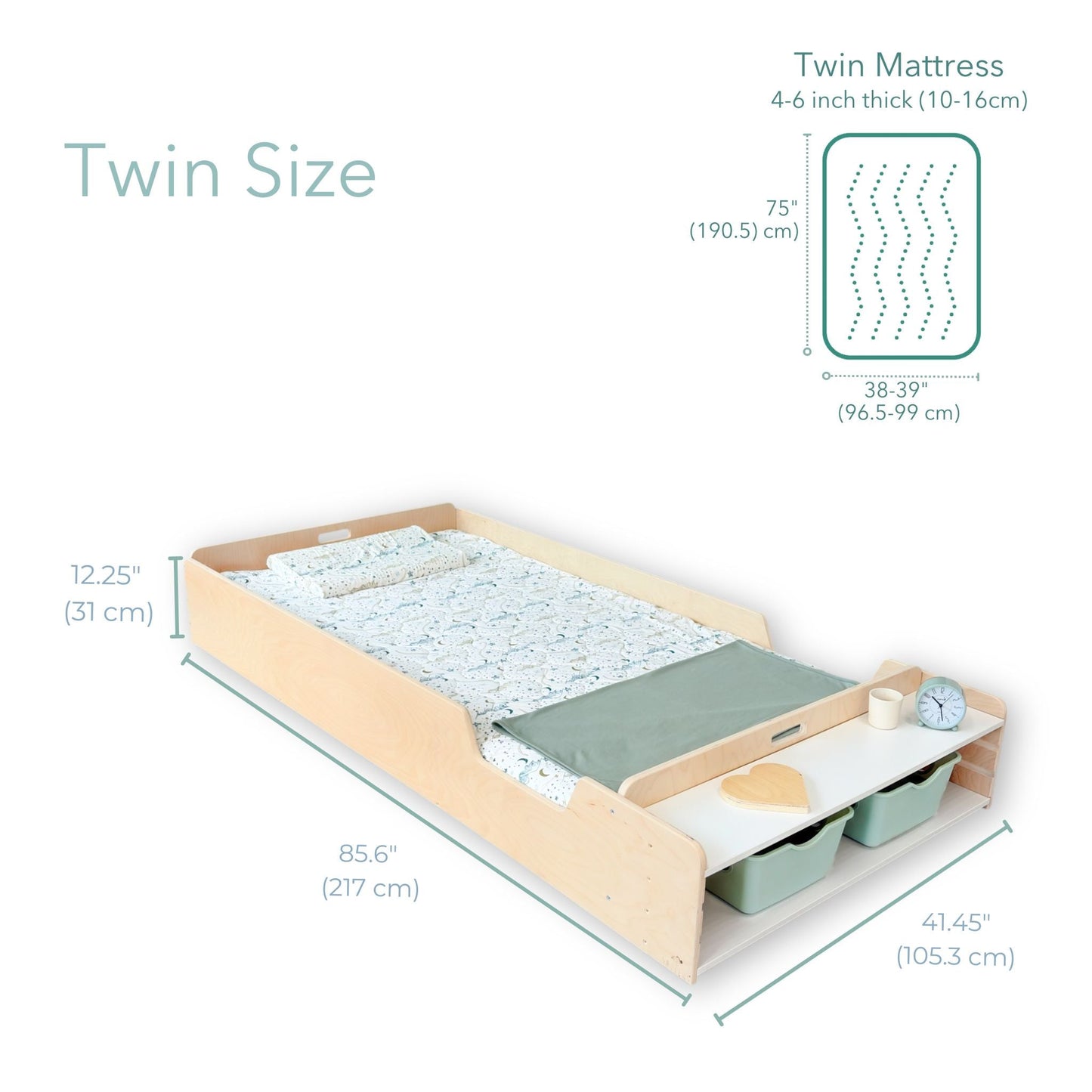APPLE TWIN – Lit Montessori au sol avec barrières et étagères