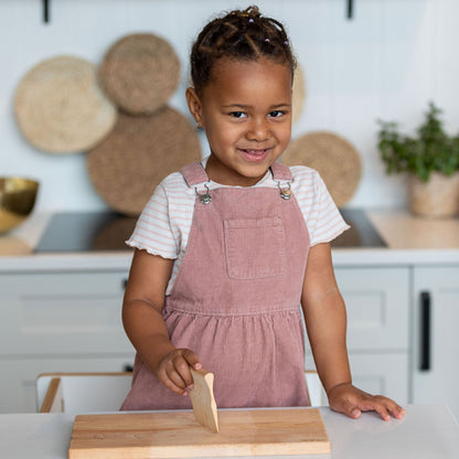 Children's wooden knife and cutting board set
