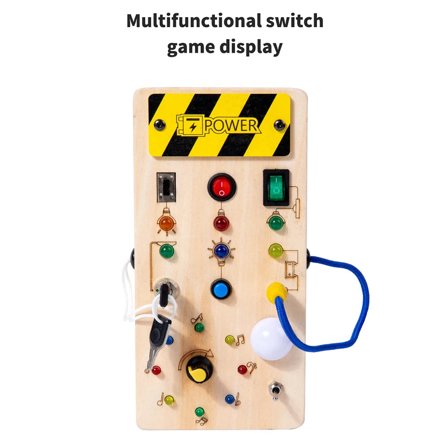 Busy Board Montessori Lumineuse – Planche Sensorielle en Bois