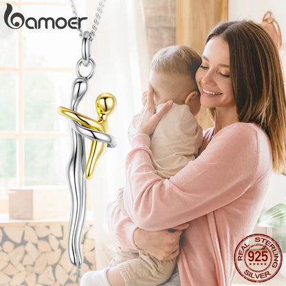 Collier Argent Sterling | Pendentif Maman & Enfant Deux Tons