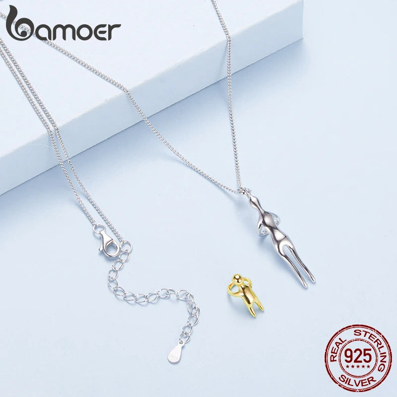 Collier Argent Sterling | Pendentif Maman & Enfant Deux Tons