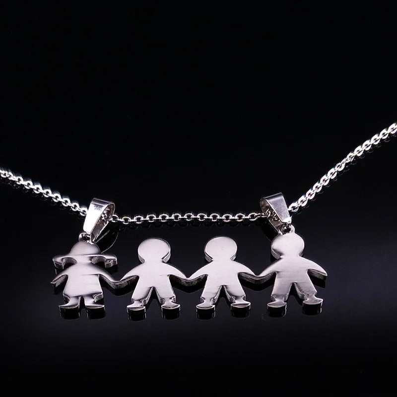 Boys & Girls Family Necklace | Stainless Steel Mom Pendant