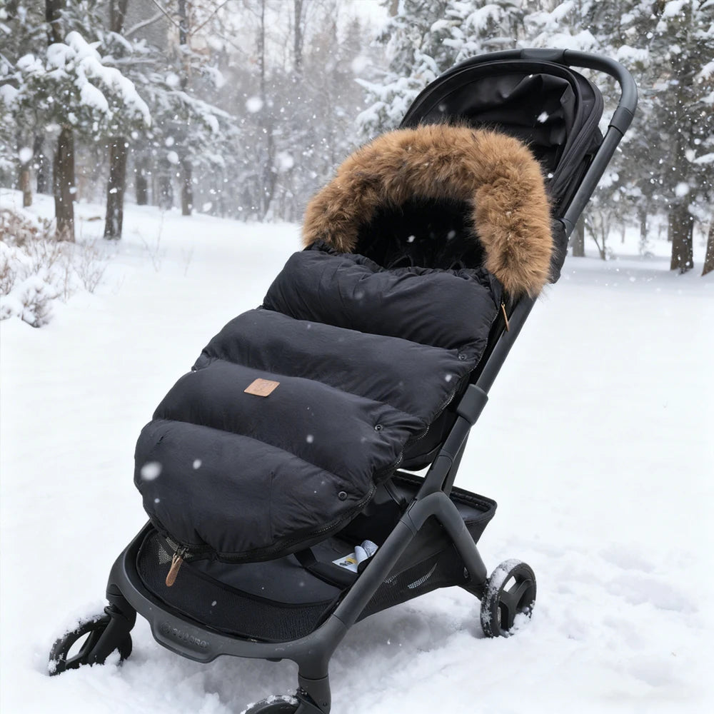 Chancelière d’hiver pour poussette – Chaude, imperméable et coupe‑vent avec col en fourrure