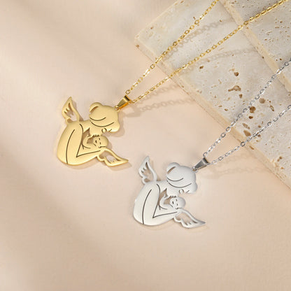 Collier Ange Maman & Bébé | Acier Inoxydable Tendance 2026