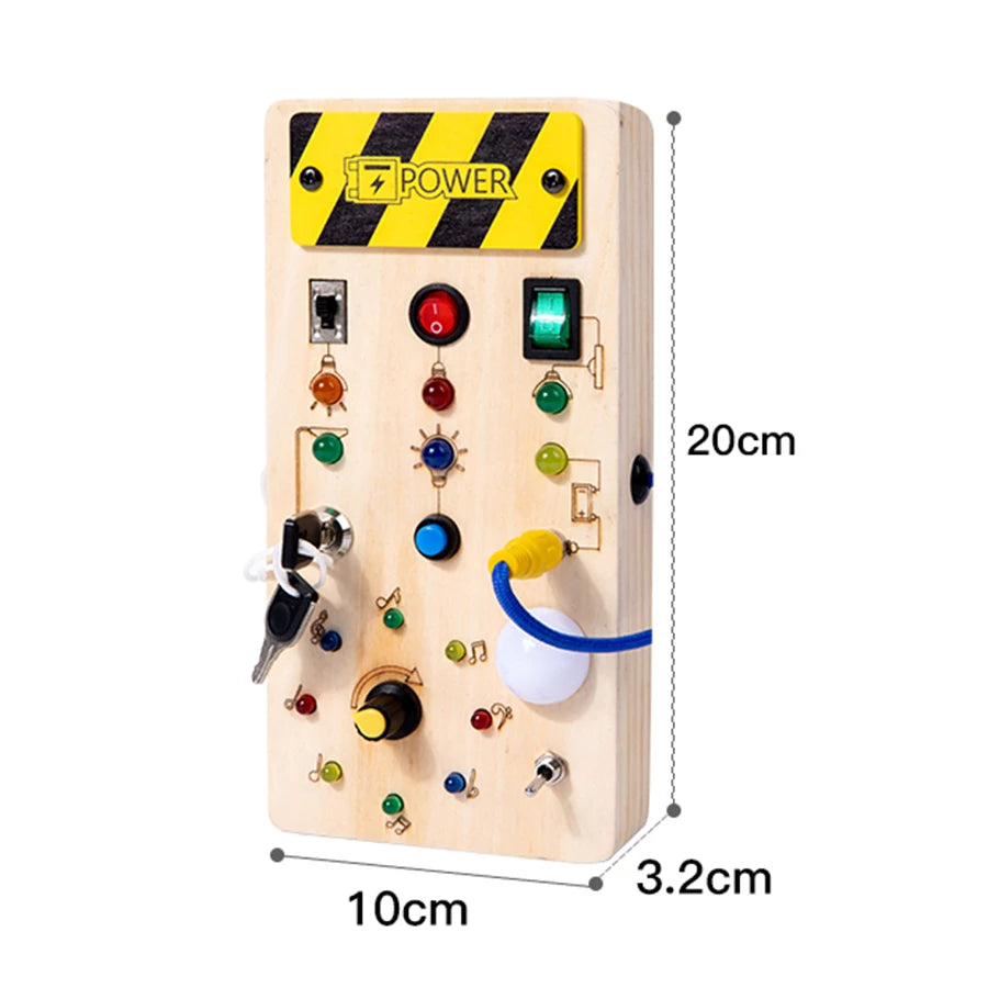 Busy Board Montessori Lumineuse – Planche Sensorielle en Bois