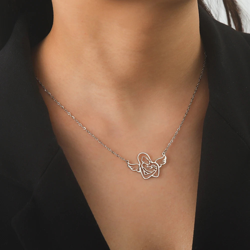 Collier Ange Maman & Bébé | Acier Inoxydable Tendance 2026