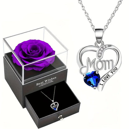 Soap Rose & "MOM I Love You" Necklace Gift Box