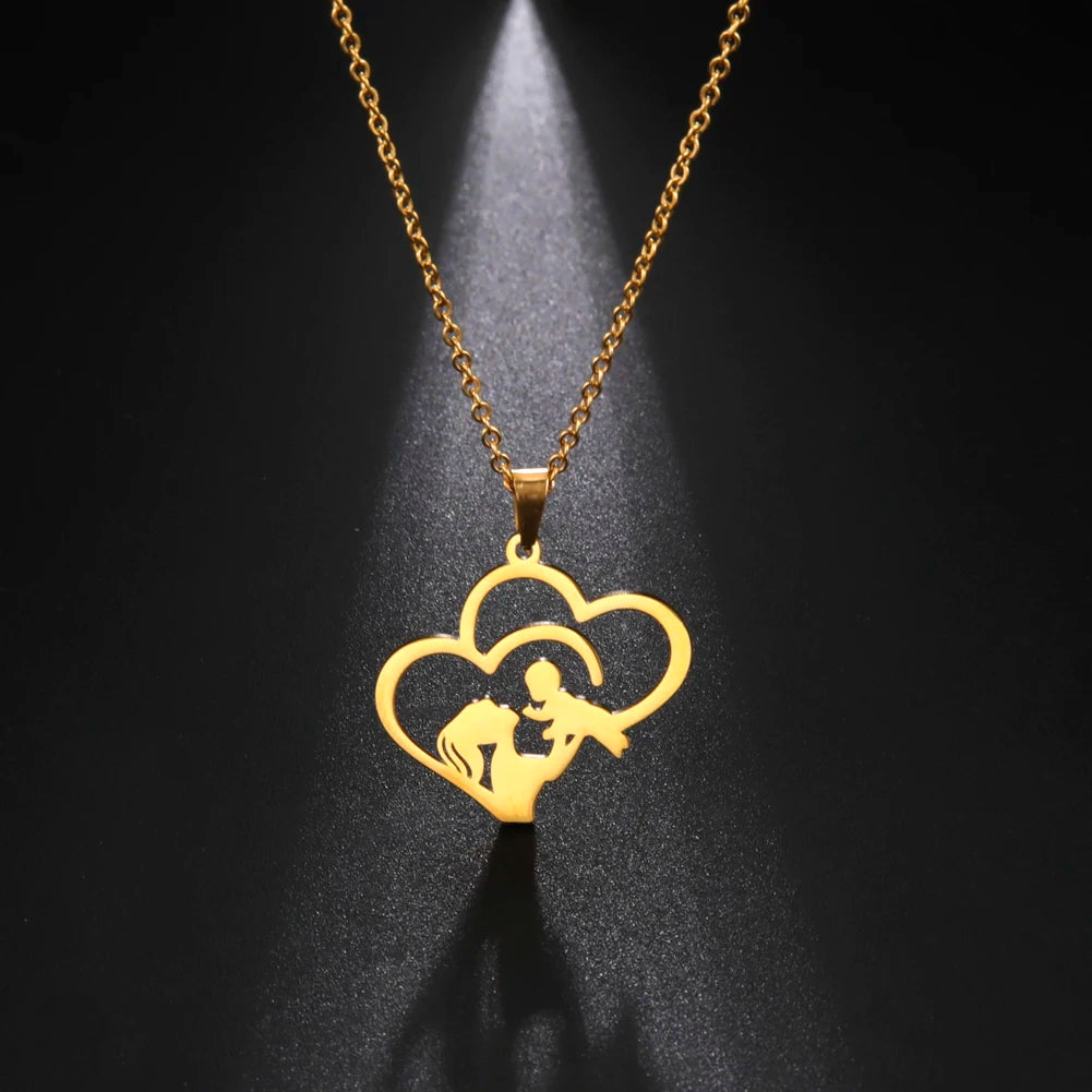 Collier Maman & Cœur | Pendentif Silhouette en Acier Inoxydable