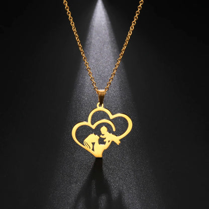 Collier Maman & Cœur | Pendentif Silhouette en Acier Inoxydable