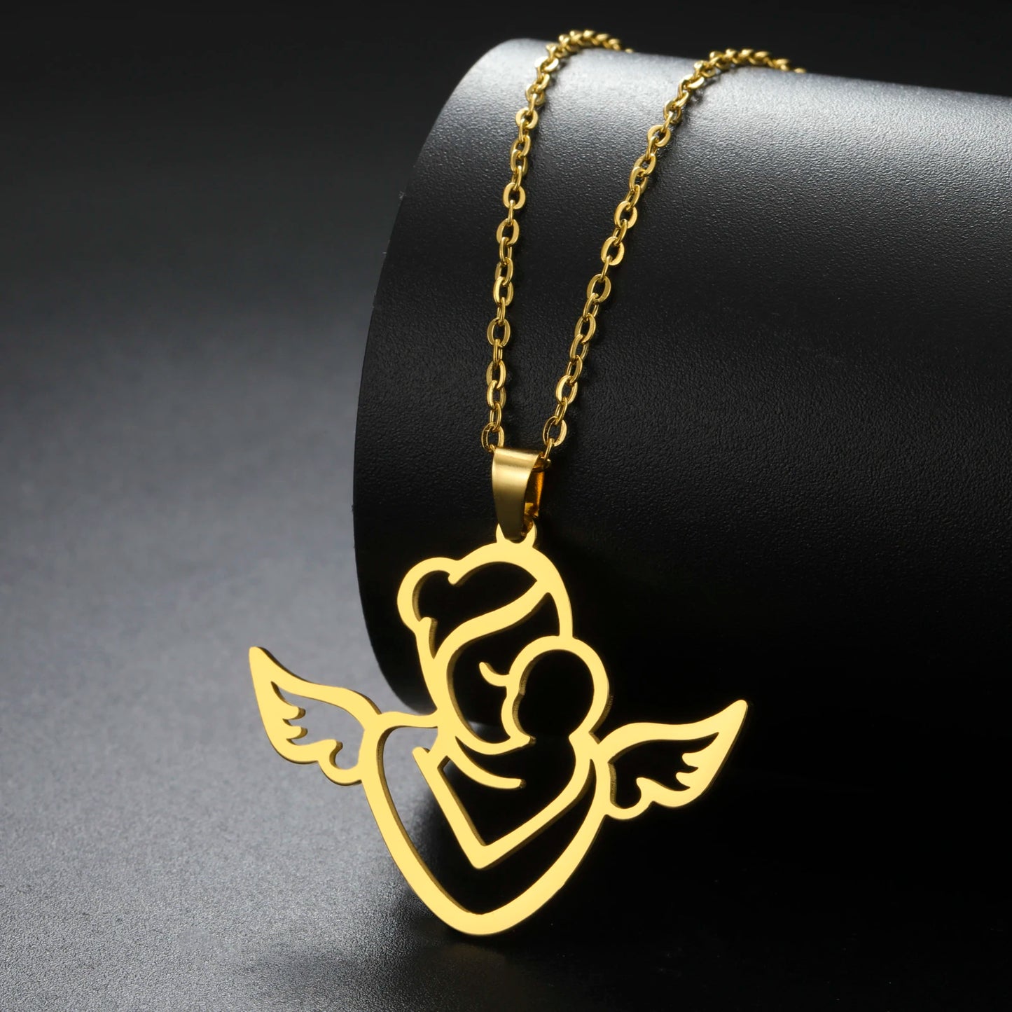 Collier Ange Maman & Bébé | Acier Inoxydable Tendance 2026