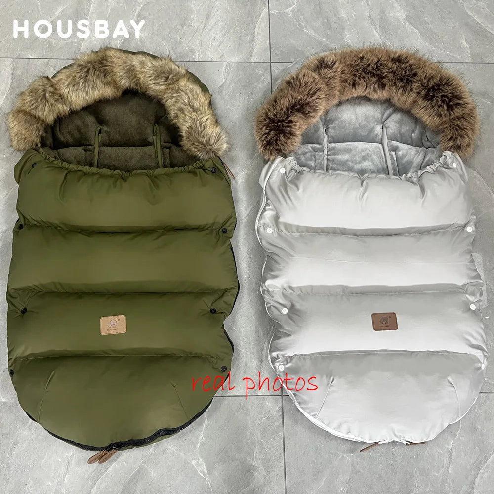 Chancelière d’hiver pour poussette – Chaude, imperméable et coupe‑vent avec col en fourrure