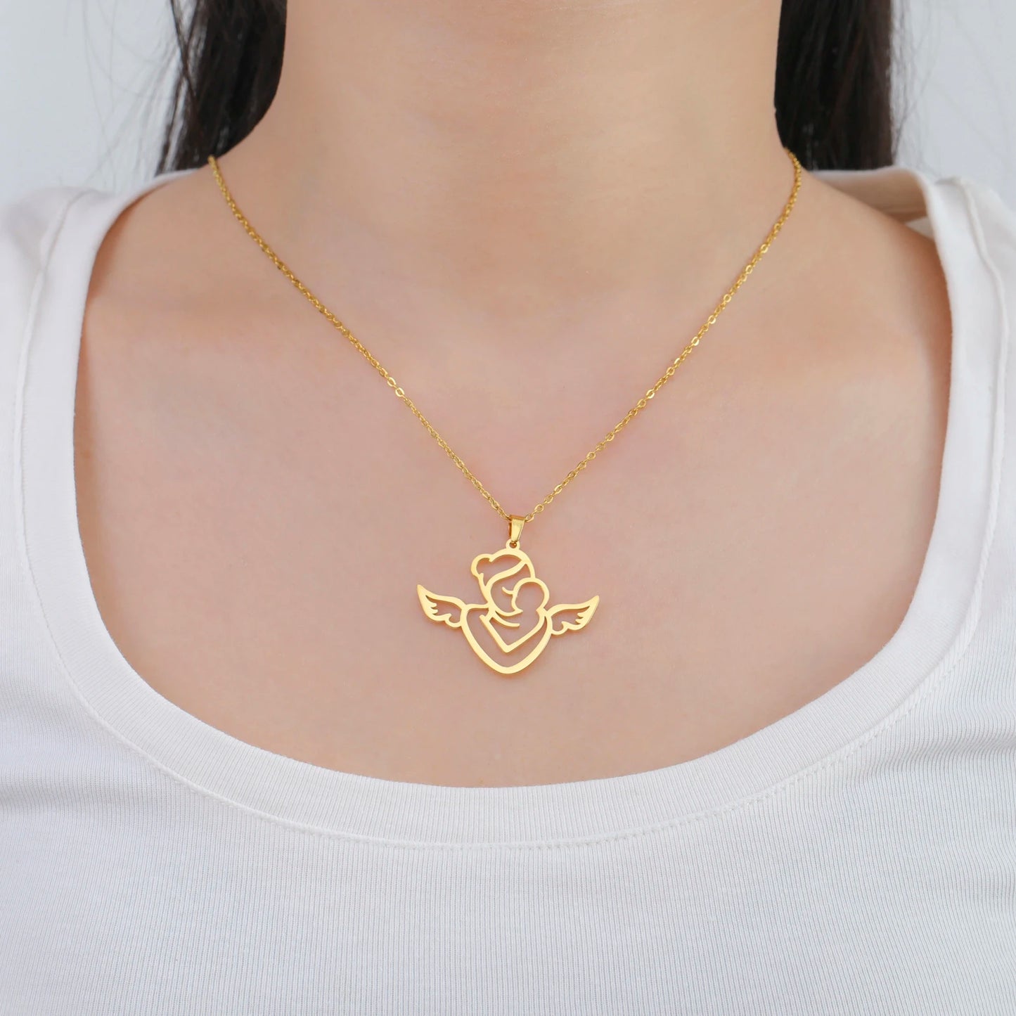 Collier Ange Maman & Bébé | Acier Inoxydable Tendance 2026