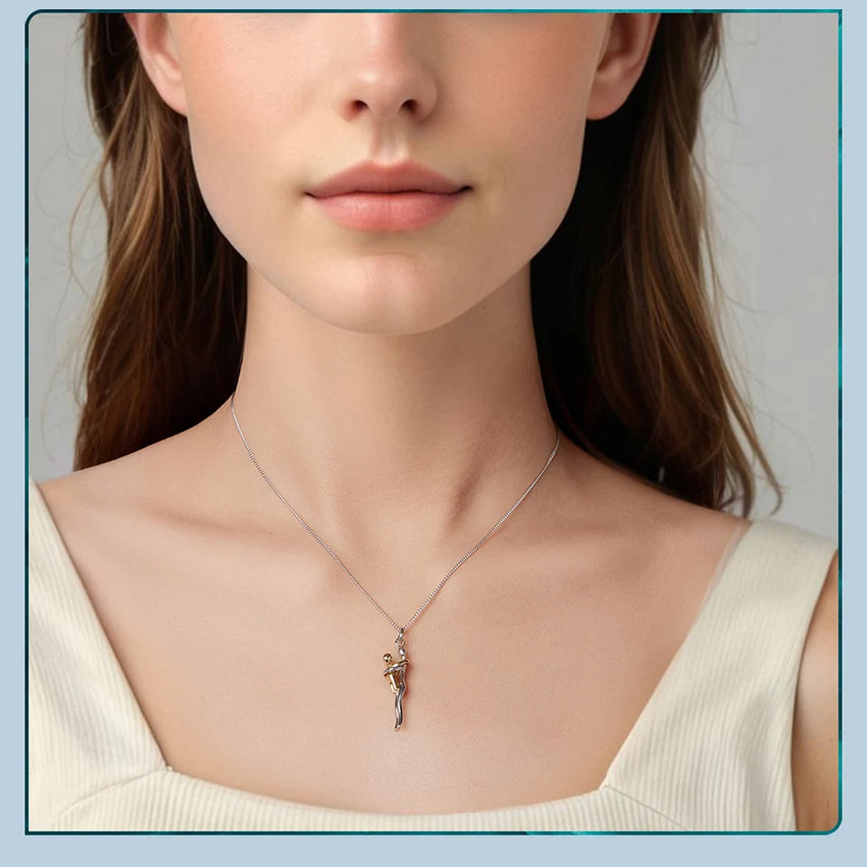 Collier Argent Sterling | Pendentif Maman & Enfant Deux Tons