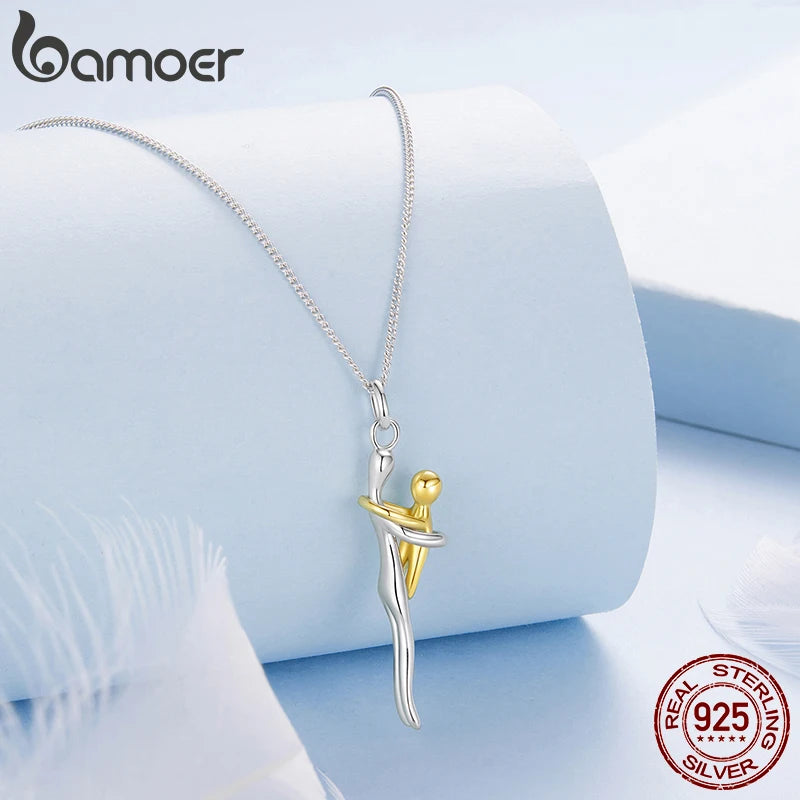 Collier Argent Sterling | Pendentif Maman & Enfant Deux Tons