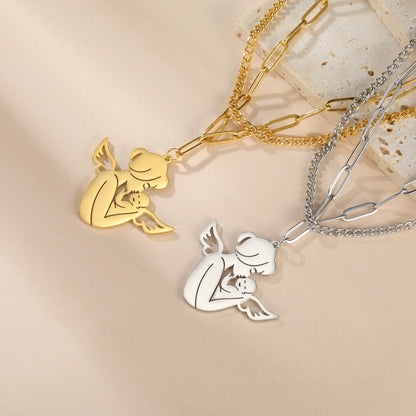 Collier Ange Maman & Bébé | Acier Inoxydable Tendance 2026