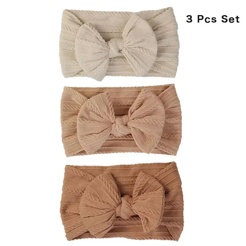 Pack of 3 Baby Headbands with Bow - Soft and Stretchy Nylon (0-3 years)