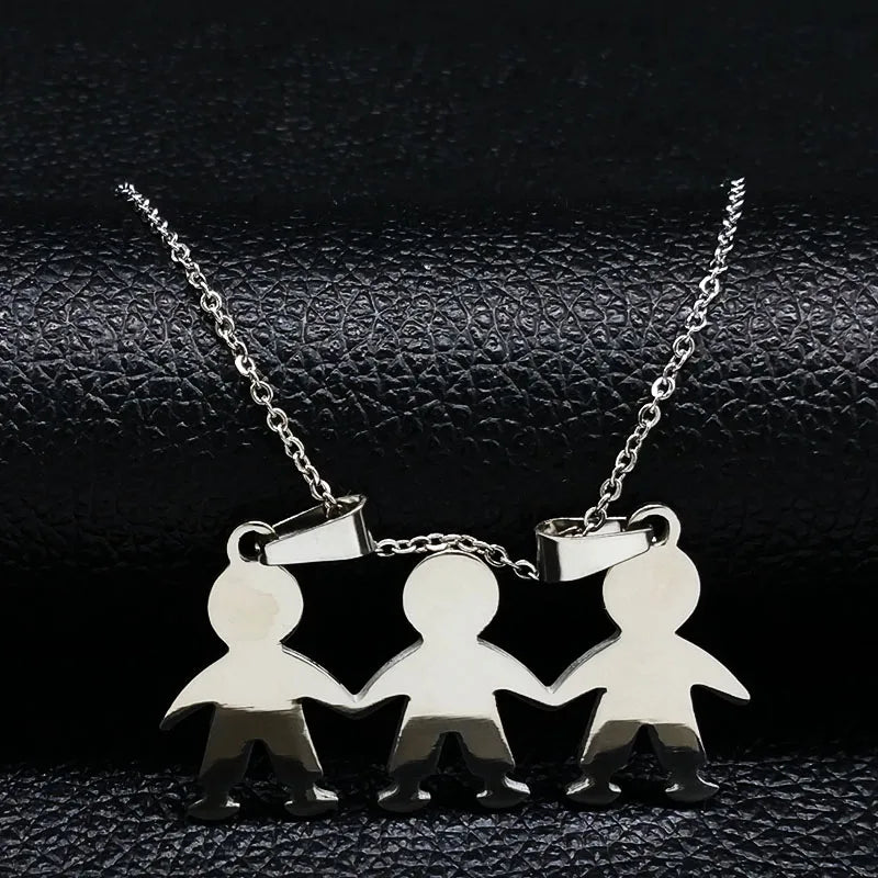 Boys & Girls Family Necklace | Stainless Steel Mom Pendant