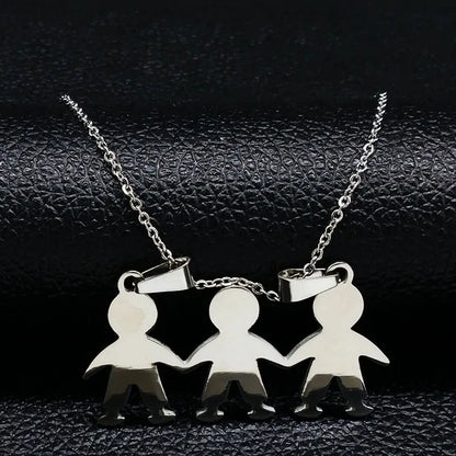 Boys & Girls Family Necklace | Stainless Steel Mom Pendant