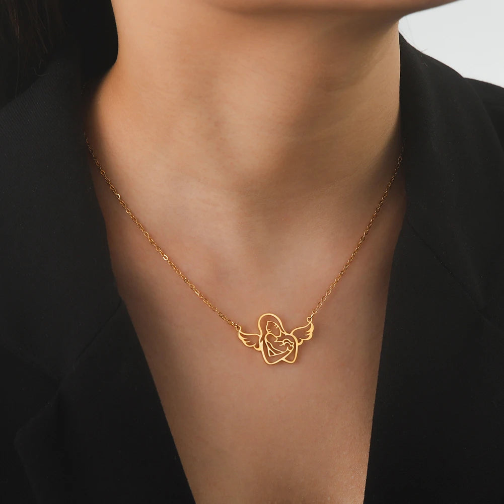 Collier Ange Maman & Bébé | Acier Inoxydable Tendance 2026