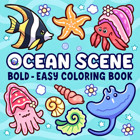 OCEAN SCENE – Livre de coloriage motifs marins à traits épais