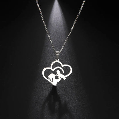 Collier Maman & Cœur | Pendentif Silhouette en Acier Inoxydable