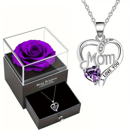 Coffret Cadeau Rose Savon & Collier "MOM I Love You"