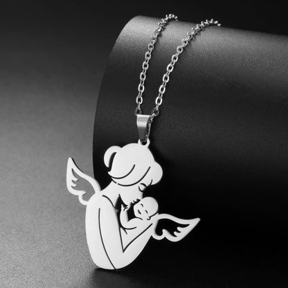 Collier Ange Maman & Bébé | Acier Inoxydable Tendance 2026