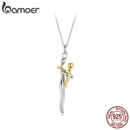 Collier Argent Sterling | Pendentif Maman & Enfant Deux Tons