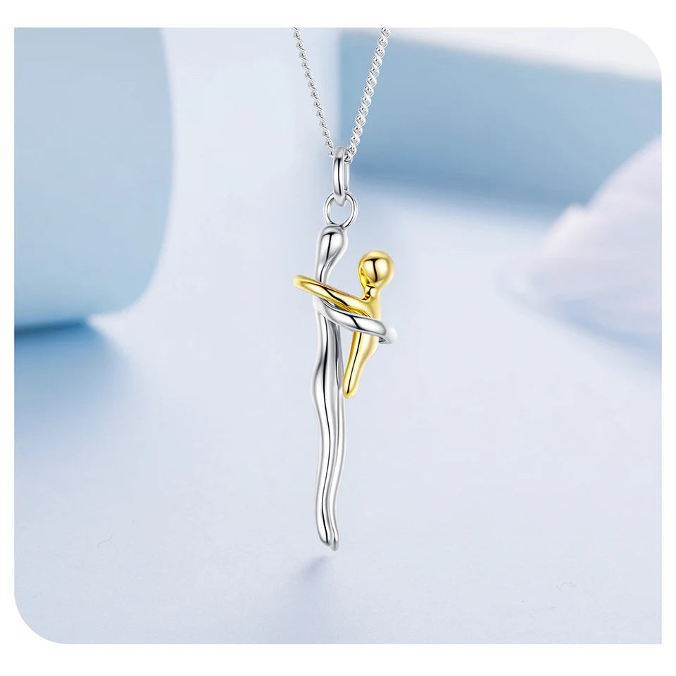 Collier Argent Sterling | Pendentif Maman & Enfant Deux Tons