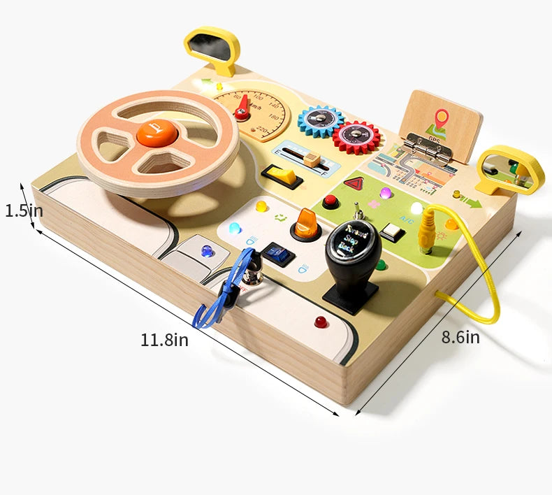Busy Board Montessori Lumineuse – Planche Sensorielle en Bois