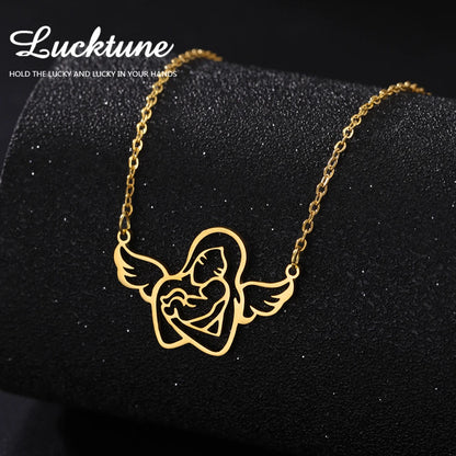 Collier Ange Maman & Bébé | Acier Inoxydable Tendance 2026