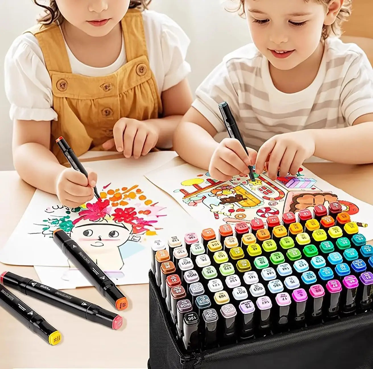 Ensemble de marqueurs à double pointe – 24 à 168 couleurs