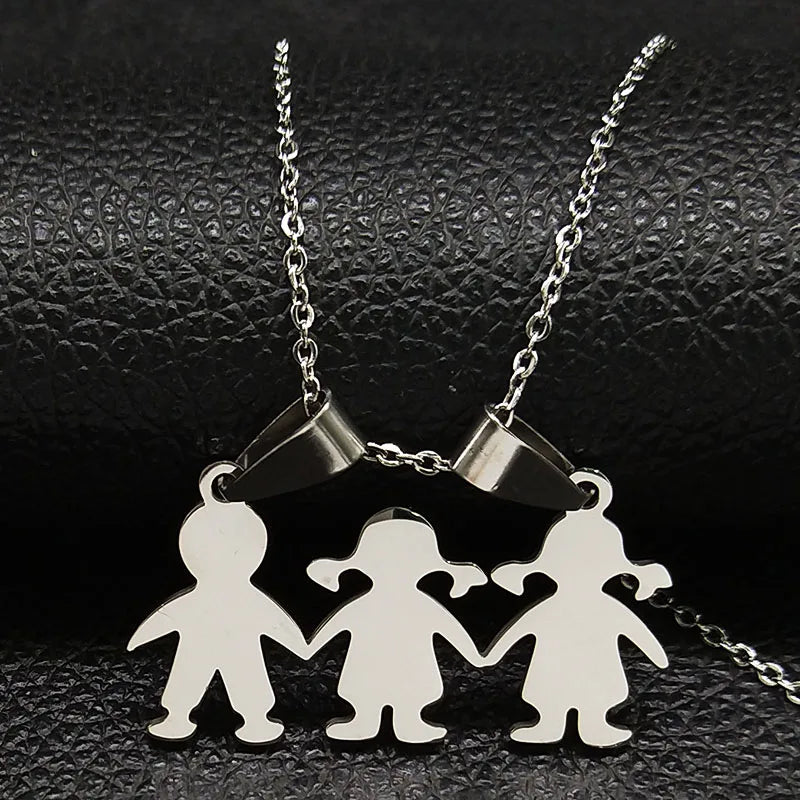 Boys & Girls Family Necklace | Stainless Steel Mom Pendant