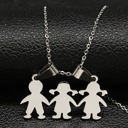 Boys & Girls Family Necklace | Stainless Steel Mom Pendant