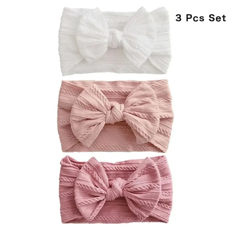 Pack of 3 Baby Headbands with Bow - Soft and Stretchy Nylon (0-3 years)
