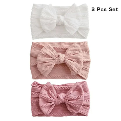Pack of 3 Baby Headbands with Bow - Soft and Stretchy Nylon (0-3 years)
