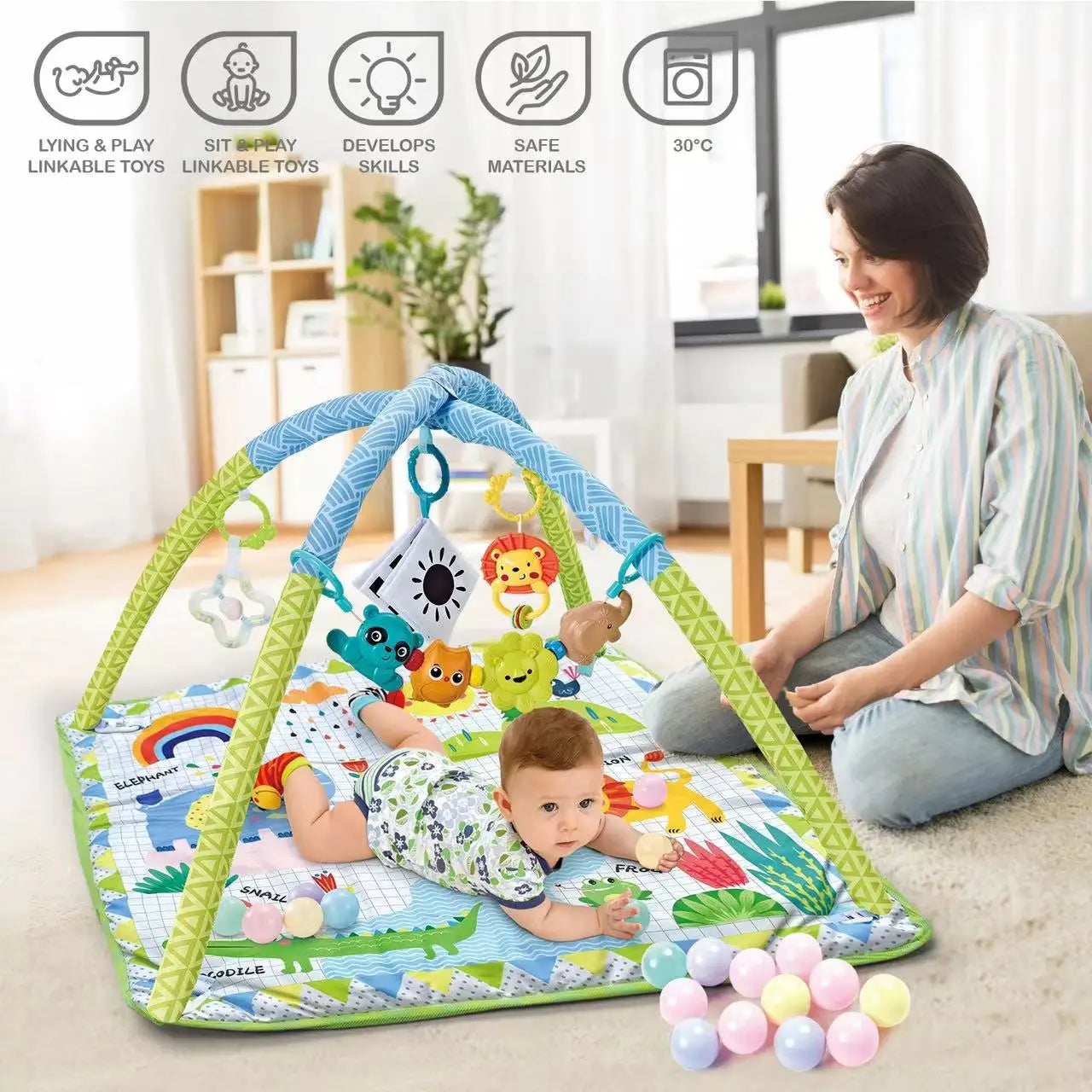 3-in-1 Baby Activity Mat with Arch – Play Gym, Games & Exploration