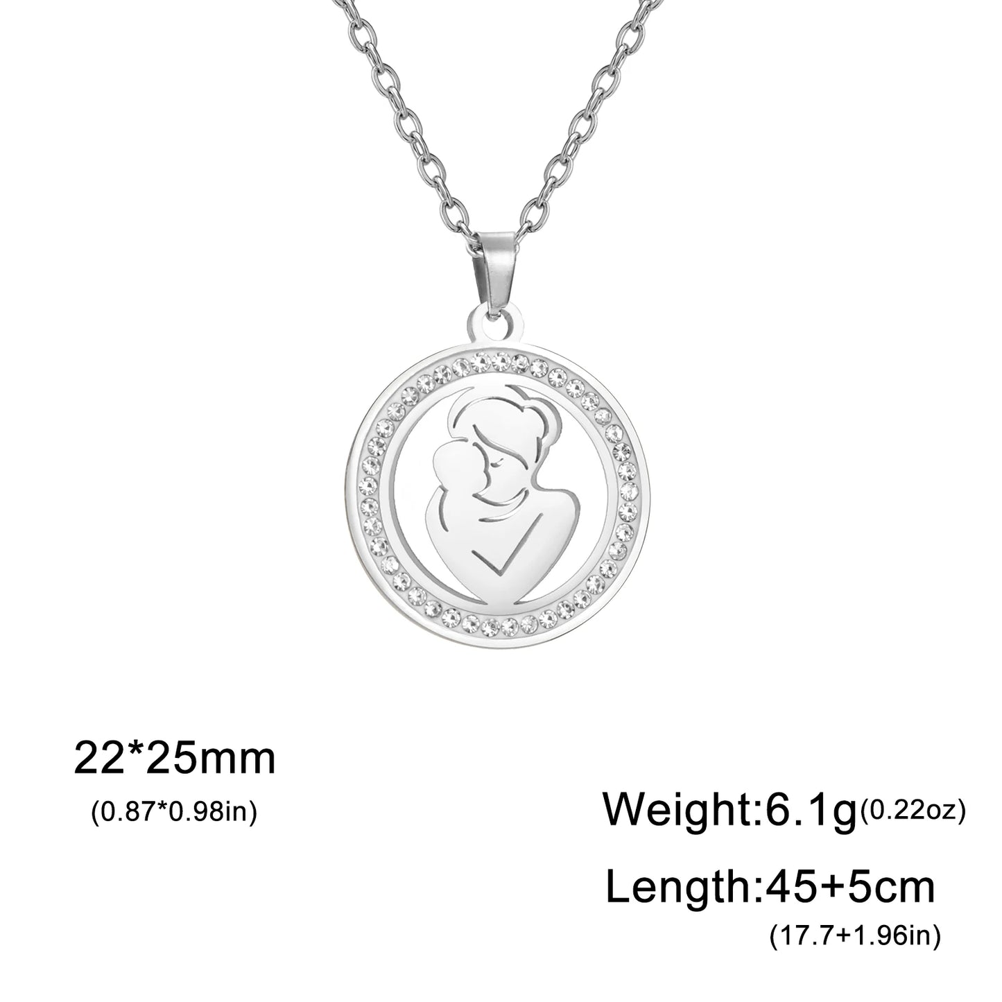 Collier Maman Enceinte  Bébé | Charm Rond Zircon en Acier Inoxydable