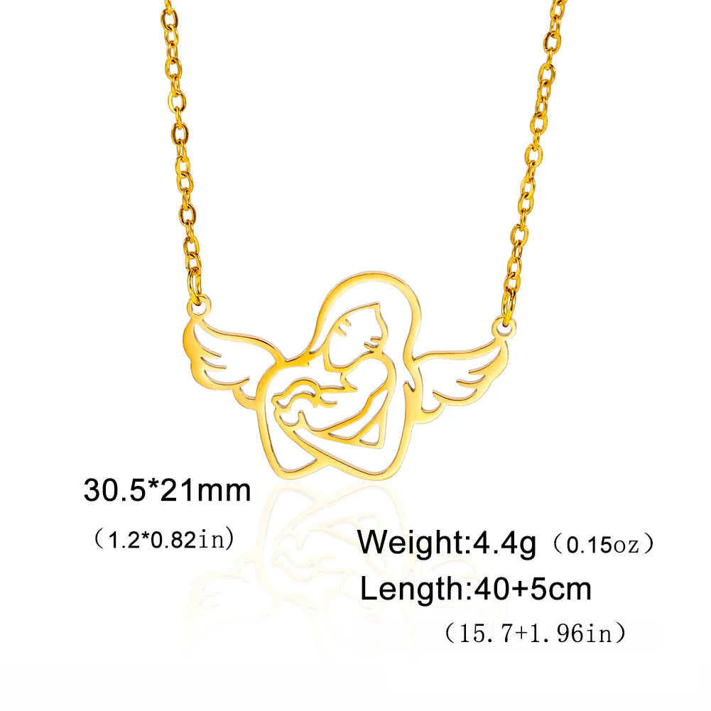 Collier Ange Maman & Bébé | Acier Inoxydable Tendance 2026