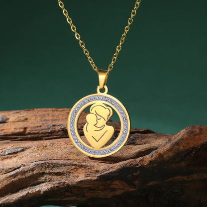 Collier Maman Enceinte  Bébé | Charm Rond Zircon en Acier Inoxydable