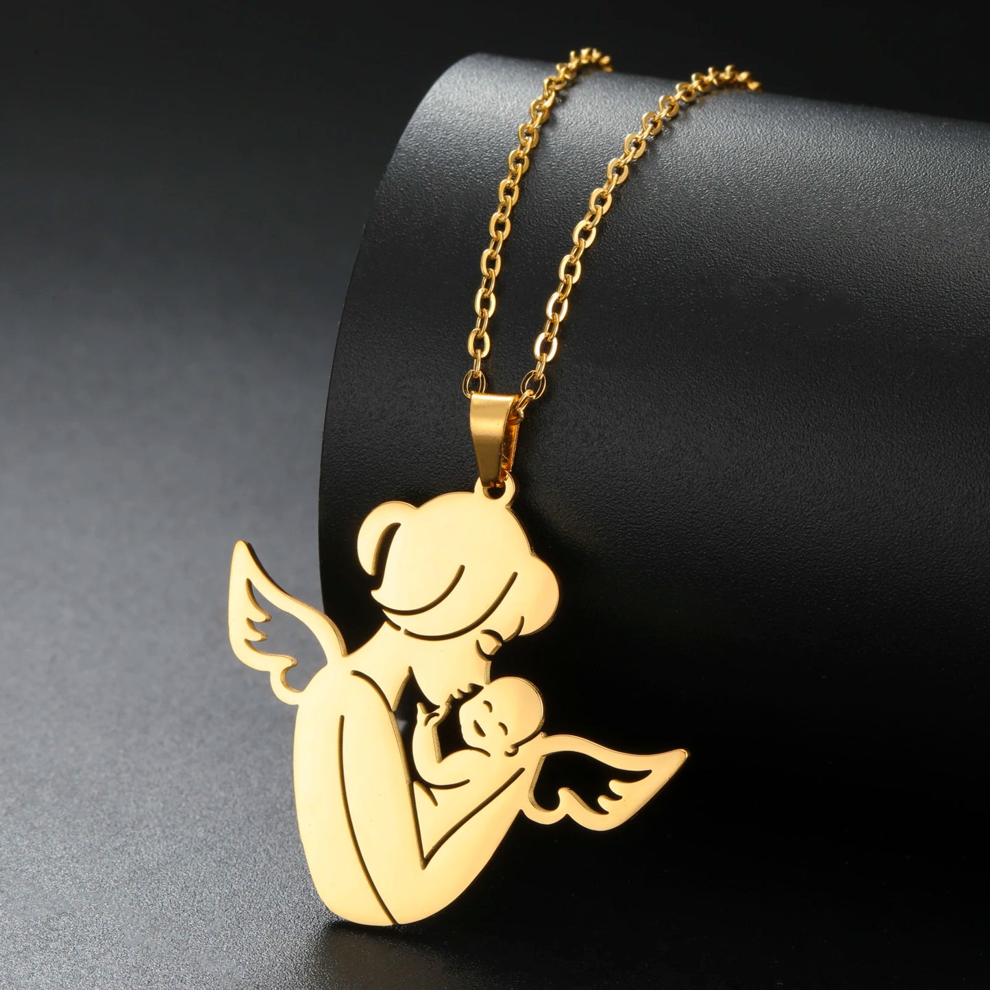 Collier Ange Maman & Bébé | Acier Inoxydable Tendance 2026