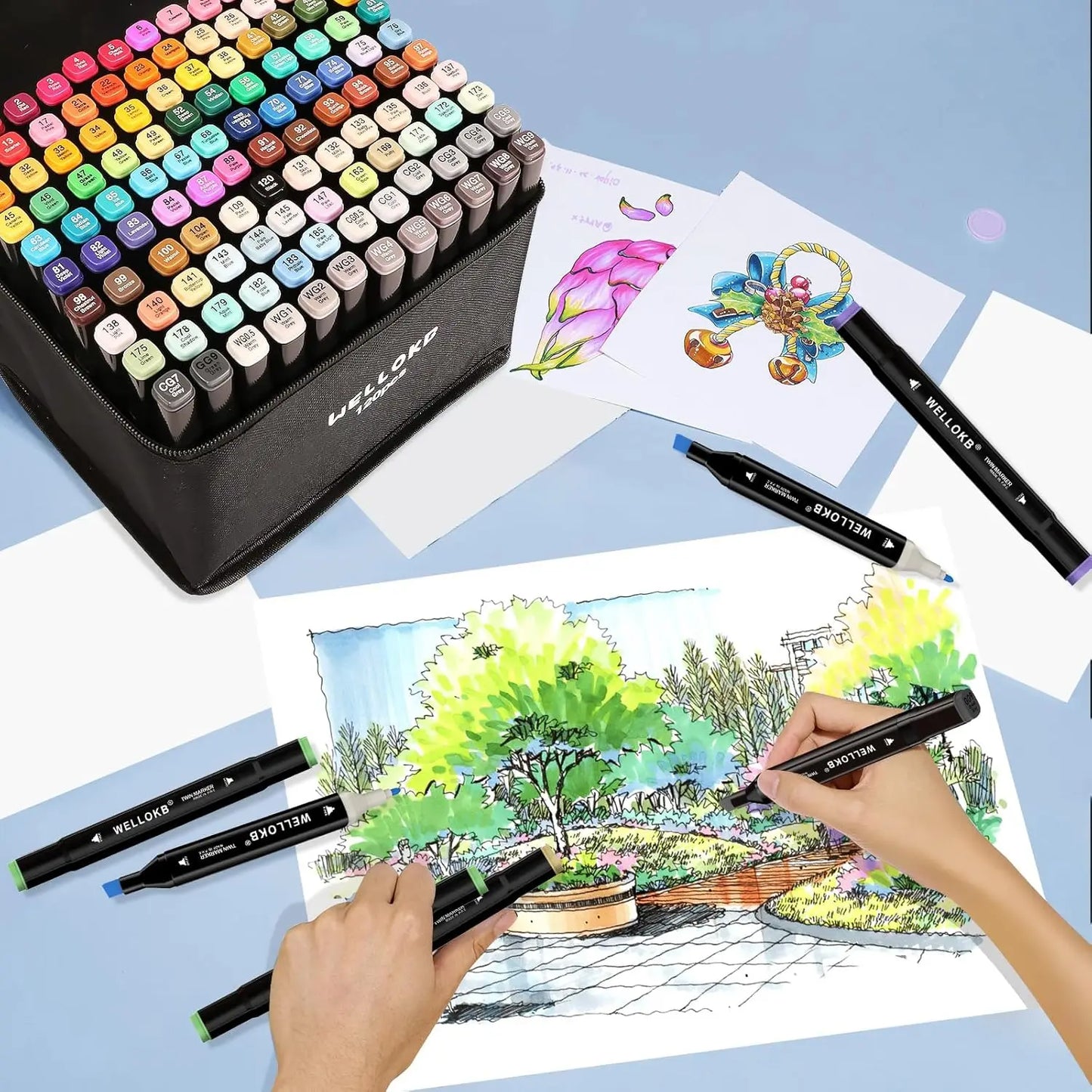 Ensemble de marqueurs à double pointe – 24 à 168 couleurs