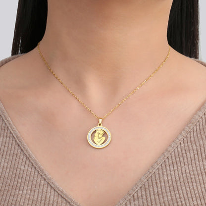 Collier Maman Enceinte  Bébé | Charm Rond Zircon en Acier Inoxydable