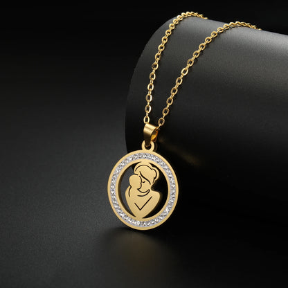 Collier Maman Enceinte  Bébé | Charm Rond Zircon en Acier Inoxydable