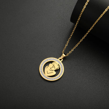 Collier Maman Enceinte  Bébé | Charm Rond Zircon en Acier Inoxydable