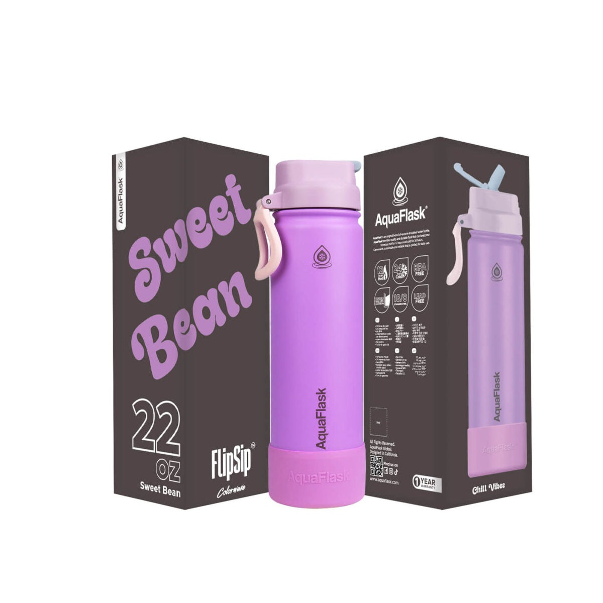 AquaFlask (22 oz) Colorwave - Double-walled Stainless Steel Insulated Hot & Cold Water Bottle with Flip Sip Lid
