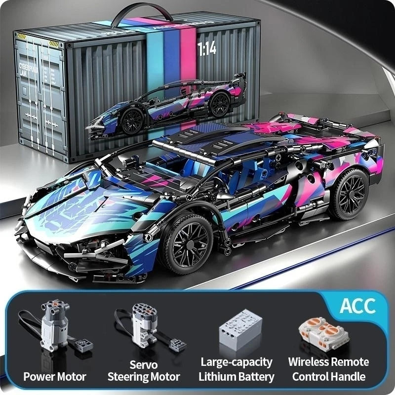 Voiture_de_course_construire_ToylinX bleu et rose electrique